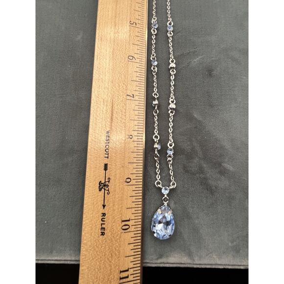 Ocean Blue Main Stone Necklace Chain Matching Rhinestones Silver Setting - Picture 5 of 6